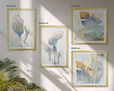 Set de cuadros modernos para salón con diseño de flores azules