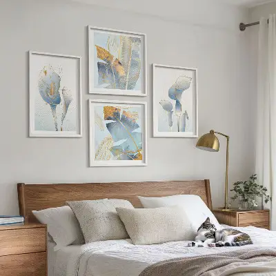 Set de cuadros modernos para salón con diseño de flores azules