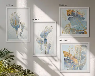 Set de cuadros modernos para salón con diseño de flores azules
