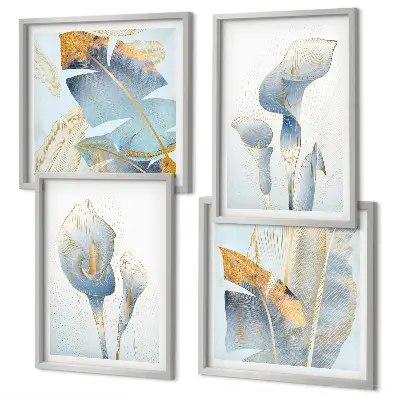Set de cuadros modernos para salón con diseño de flores azules