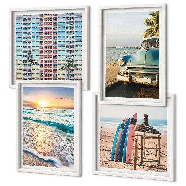 Set de 4 cuadros para salón vistas del atardecer en Miami