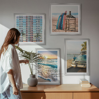 Set de 4 cuadros para salón vistas del atardecer en Miami