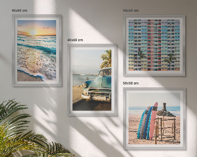 Set de 4 cuadros para salón vistas del atardecer en Miami