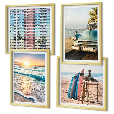 Set de 4 cuadros para salón vistas del atardecer en Miami