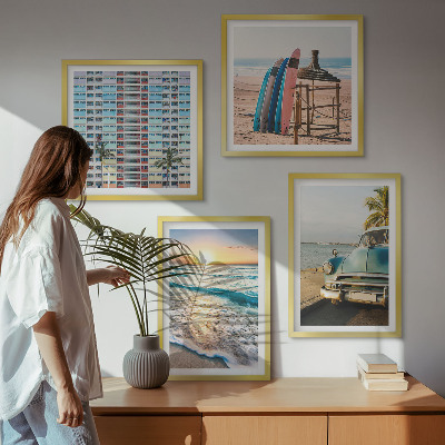 Set de 4 cuadros para salón vistas del atardecer en Miami