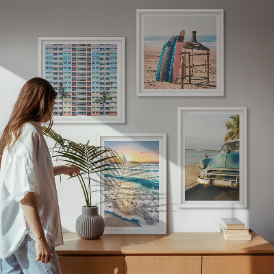 Set de 4 cuadros para salón vistas del atardecer en Miami