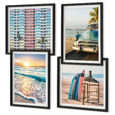 Set de 4 cuadros para salón vistas del atardecer en Miami