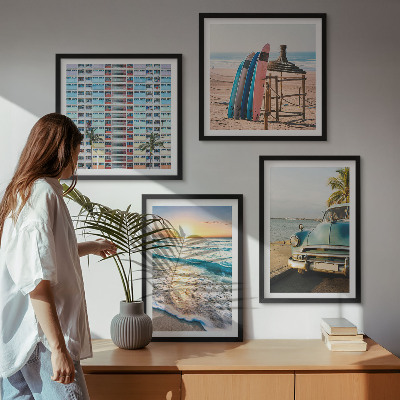 Set de 4 cuadros para salón vistas del atardecer en Miami