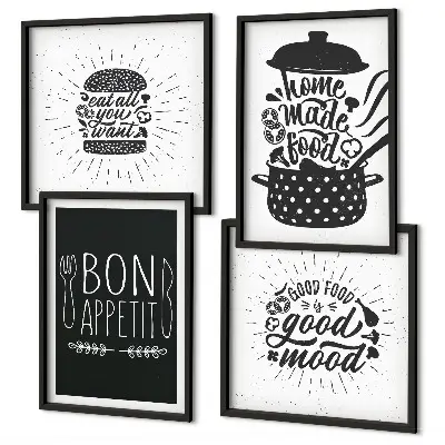 Galería de pared con eslóganes gráficos sobre comida y gastronomía