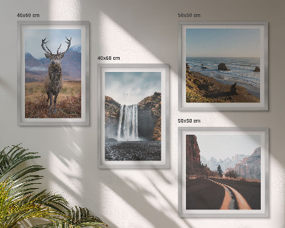 Set de cuadros modernos para salón Paisajes de montaña, cascadas, ciervos, playas