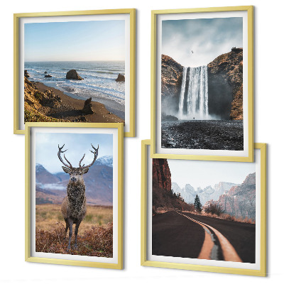 Set de cuadros modernos para salón Paisajes de montaña, cascadas, ciervos, playas