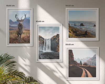 Set de cuadros modernos para salón Paisajes de montaña, cascadas, ciervos, playas