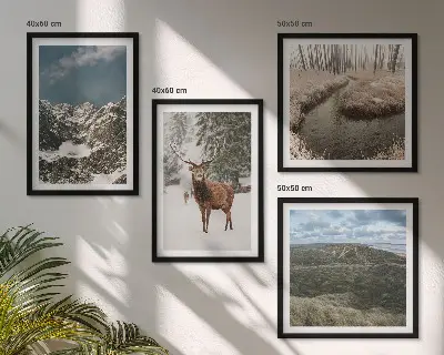 Set de 4 cuadros de paisajes de bosques y ciervos en la nieve decoración de pared para salón con montañas nevadas