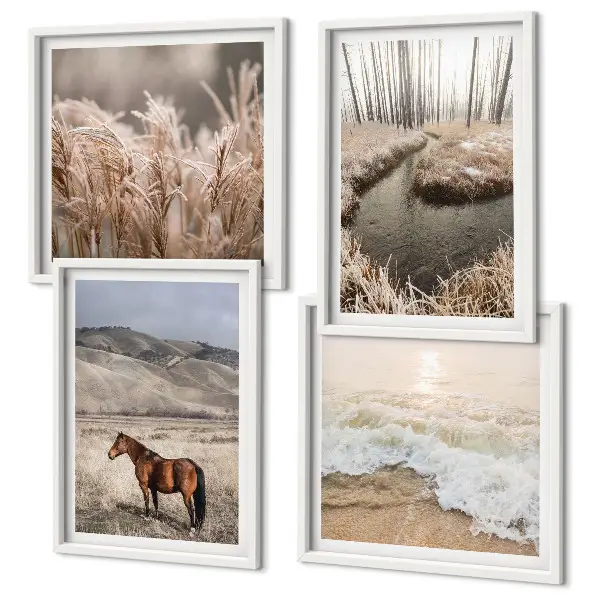 Galería de pared paisaje de caballos en un bosque de hierba marina