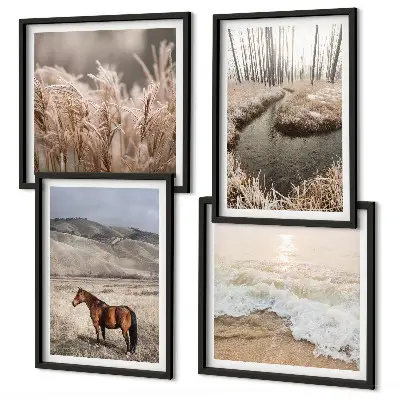 Galería de pared paisaje de caballos en un bosque de hierba marina
