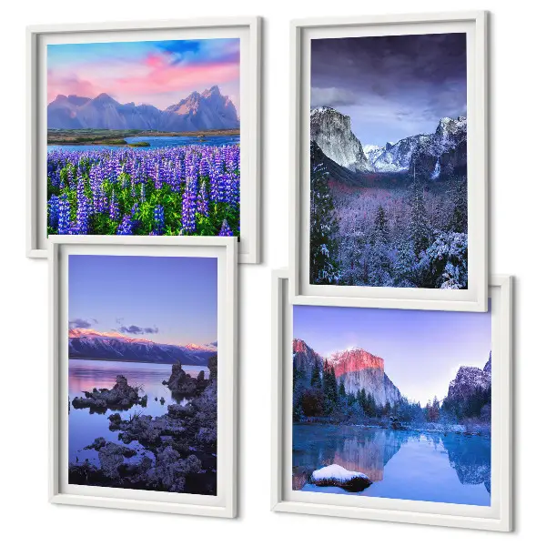 Set de cuadros modernos para salón con paisajes de montaña agua y campos de flores