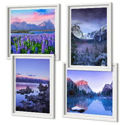Set de cuadros modernos para salón con paisajes de montaña agua y campos de flores