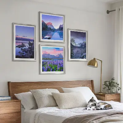 Set de cuadros modernos para salón con paisajes de montaña agua y campos de flores