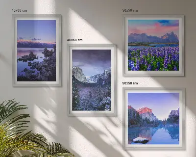 Set de cuadros modernos para salón con paisajes de montaña agua y campos de flores
