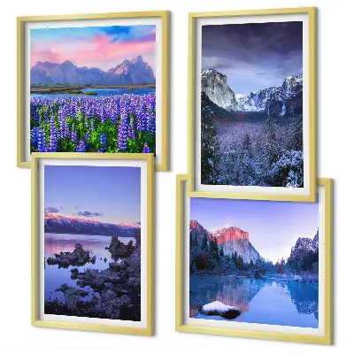 Set de cuadros modernos para salón con paisajes de montaña agua y campos de flores