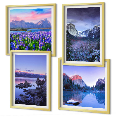 Set de cuadros modernos para salón Paisajes de montaña, agua, campo de flores