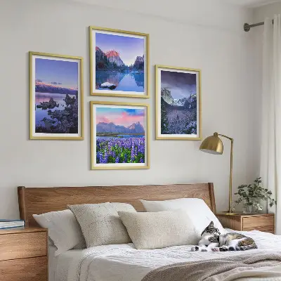 Set de cuadros modernos para salón con paisajes de montaña agua y campos de flores