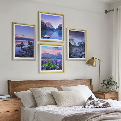 Set de cuadros modernos para salón Paisajes de montaña, agua, campo de flores