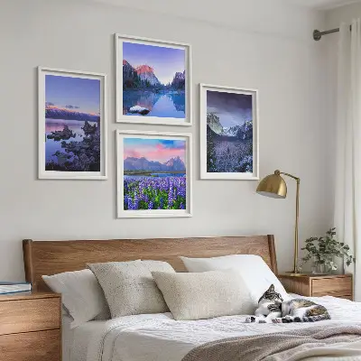 Set de cuadros modernos para salón con paisajes de montaña agua y campos de flores