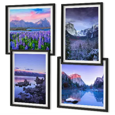 Set de cuadros modernos para salón con paisajes de montaña agua y campos de flores