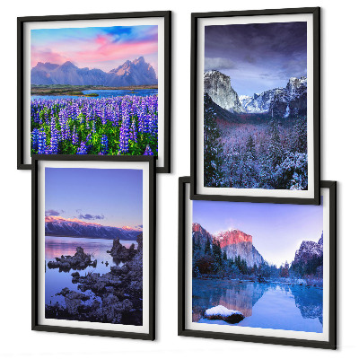 Set de cuadros modernos para salón Paisajes de montaña, agua, campo de flores