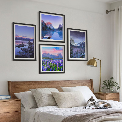 Set de cuadros modernos para salón Paisajes de montaña, agua, campo de flores