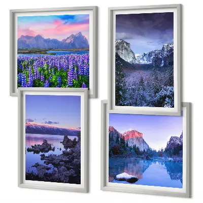 Set de cuadros modernos para salón con paisajes de montaña agua y campos de flores