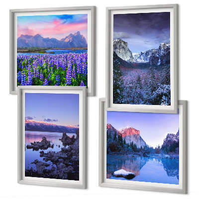 Set de cuadros modernos para salón Paisajes de montaña, agua, campo de flores