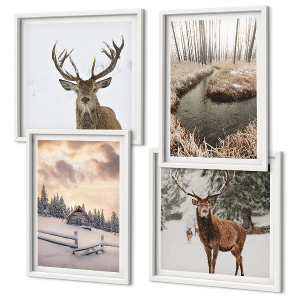 Galería de pared Paisaje invernal con ciervos