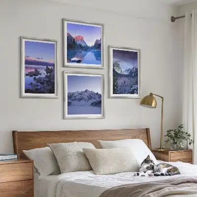 Galería de pared paisajes de montaña al atardecer junto al agua