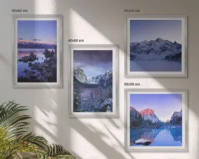 Galería de pared paisajes de montaña al atardecer junto al agua