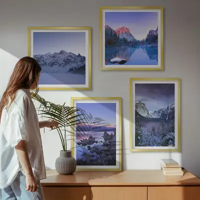 Galería de pared paisajes de montaña al atardecer junto al agua