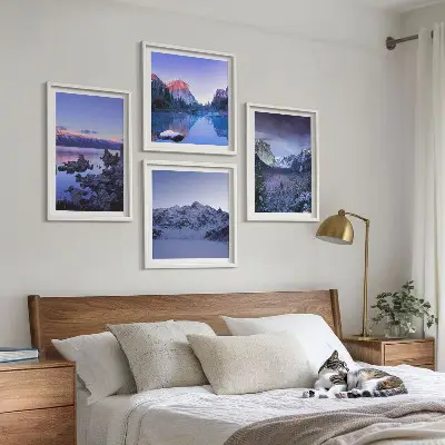Galería de pared paisajes de montaña al atardecer junto al agua