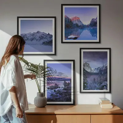 Galería de pared paisajes de montaña al atardecer junto al agua