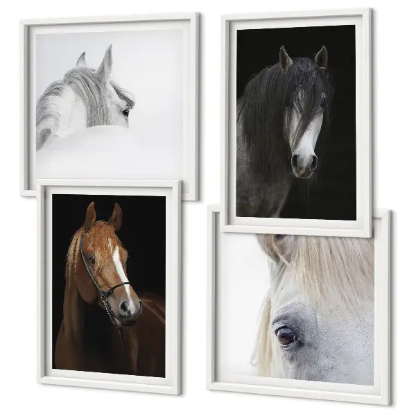 Set de cuadros modernos para salón con retratos de caballos en tonos