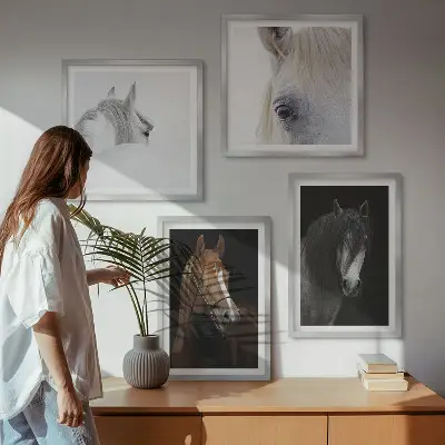 Set de cuadros modernos para salón con retratos de caballos en tonos