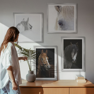 Set de cuadros modernos para salón Retratos de caballos en tonos