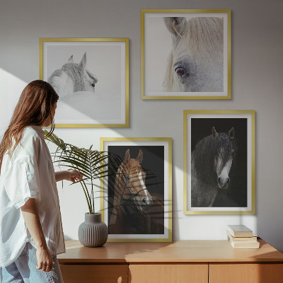 Set de cuadros modernos para salón Retratos de caballos en tonos