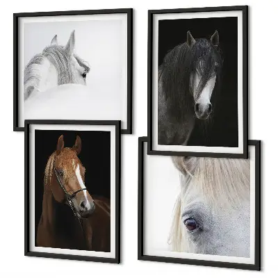 Set de cuadros modernos para salón con retratos de caballos en tonos