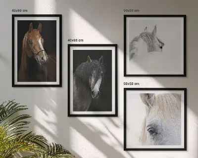 Set de cuadros modernos para salón con retratos de caballos en tonos