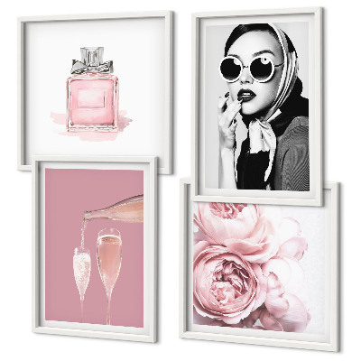 Set de cuadros modernos para salón Accesorios elegantes de color rosa