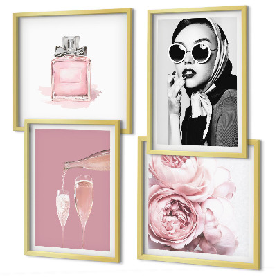 Set de cuadros modernos para salón Accesorios elegantes de color rosa