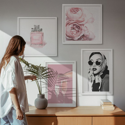 Set de cuadros modernos para salón Accesorios elegantes de color rosa