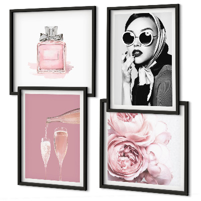 Set de cuadros modernos para salón Accesorios elegantes de color rosa