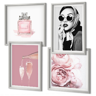 Set de cuadros modernos para salón Accesorios elegantes de color rosa